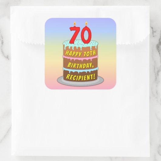 Sticker Carré 70e anniversaire : Fun Cake and Candles + Nom pers (Sac)