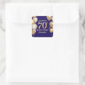 Sticker Carré 70e Anniversaire Marine Bleu et Ballons d'or (Sac)