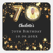 Sticker Carré 70e anniversaire noir étoiles d'or photo (Devant)