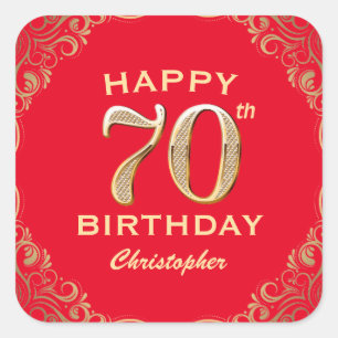 Sticker Carré 70e anniversaire Parties scintillant rouge et or