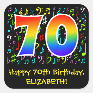 Sticker Carré 70e anniversaire : Symboles de musique colorée, A