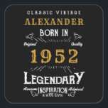 Sticker Carré 70th Birthday 1952 Ajouter Nom Legendary Black Gol<br><div class="desc">Pour ceux qui fêtent leur anniversaire, nous avons les autocollants d'anniversaire idéaux. L'arrière - plan noire au design blanc et doré est simple, mais élégante et rétro. Customisez facilement le texte de cet anniversaire en utilisant le modèle fourni. Plus de cadeaux et de fournitures de fête disponibles avec le design...</div>