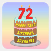 Sticker Carré 72e anniversaire : Fun Cake and Candles + Nom pers (Devant)