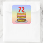Sticker Carré 72e anniversaire : Fun Cake and Candles + Nom pers (Sac)