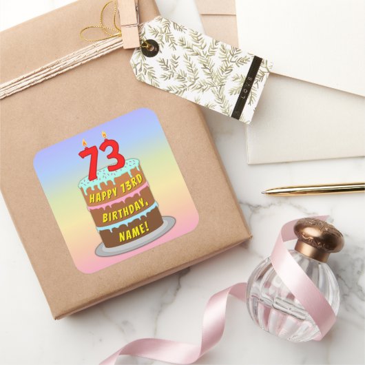 Sticker Carré 73e anniversaire : Fun Cake and Candles + Nom pers (Cadeaux)
