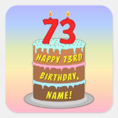 Sticker Carré 73e anniversaire : Fun Cake and Candles + Nom pers (Devant)