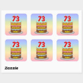 Sticker Carré 73e anniversaire : Fun Cake and Candles + Nom pers (Feuille)