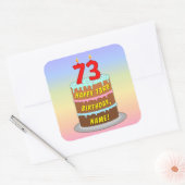 Sticker Carré 73e anniversaire : Fun Cake and Candles + Nom pers (Enveloppe)
