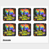 Sticker Carré 73e anniversaire : Fun Fireworks Look, Arc-en-ciel (Feuille)