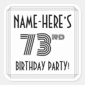 Sticker Carré 73e fête d'anniversaire : Style Art Déco + Nom per (Devant)