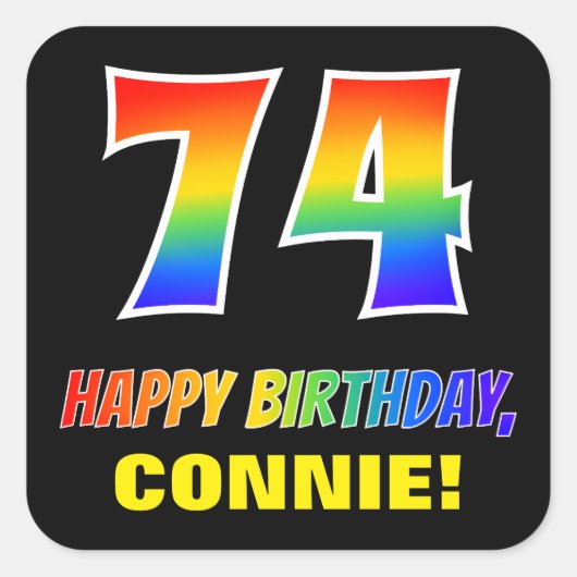 Sticker Carré 74e anniversaire : Bold, amusant, simple, arc-en-c (Devant)
