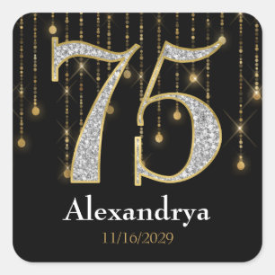 Sticker Carré 75e anniversaire Diamonds Gold Merci Favor Tags
