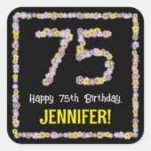 Sticker Carré 75e anniversaire : Floral Flowers Numéro, Nom pers (Devant)