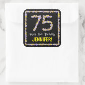 Sticker Carré 75e anniversaire : Floral Flowers Numéro, Nom pers (Sac)