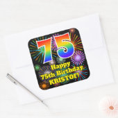 Sticker Carré 75e anniversaire : Fun Fireworks Look, Arc en ciel (Enveloppe)