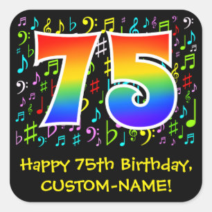 Sticker Carré 75e anniversaire : Symboles de musique colorée, A