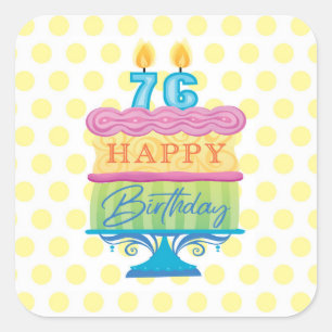 Sticker Carré 76e Joyeux Chien Jaune d'anniversaire