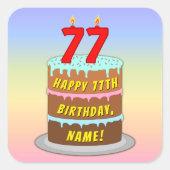 Sticker Carré 77e anniversaire : Fun Cake and Candles + Nom pers (Devant)