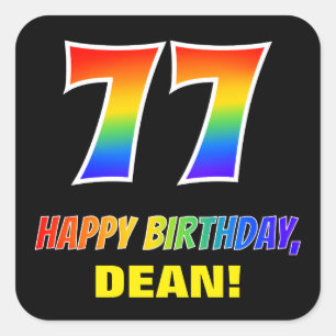 Sticker Carré 77e anniversaire : Gras, amusant, simple, Rainbow 