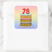 Sticker Carré 78e anniversaire : Fun Cake and Candles + Nom pers (Sac)