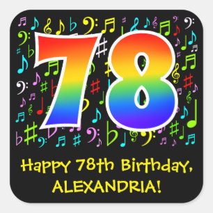 Sticker Carré 78e anniversaire : Symboles de musique colorée, A