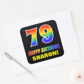 Sticker Carré 79e anniversaire : Bold, amusant, simple, arc-en-c (Enveloppe)