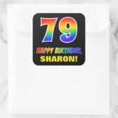 Sticker Carré 79e anniversaire : Bold, amusant, simple, arc-en-c (Sac)