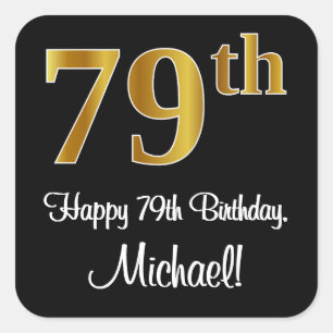 Sticker Carré 79e anniversaire - Elégant luxe Faux Gold Look #
