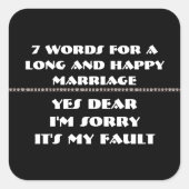 Sticker Carré 7 Mots Pour Un Mariage Long Et Heureux (Devant)