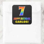 Sticker Carré 7e anniversaire : Bold, amusant, simple, arc-en-ci (Sac)