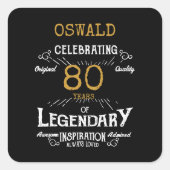 Sticker Carré 80e anniversaire Black Gold Legendary Retro (Devant)