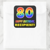 Sticker Carré 80e anniversaire : Bold, amusant, simple, arc-en-c (Sac)