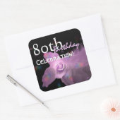 Sticker Carré 80e anniversaire de la fête Pink Dancing Butterfly (Enveloppe)