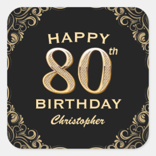 Sticker Carré 80e anniversaire de la Parties scintillant Black a