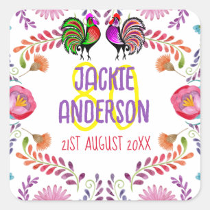 Sticker Carré 80e anniversaire Fiesta Fleurs folkloriques person