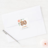 Sticker Carré 80e anniversaire floral rose or eucalyptus monogra (Enveloppe)