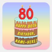 Sticker Carré 80e anniversaire : Fun Cake and Candles + Nom pers (Devant)