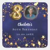 Sticker Carré 80e anniversaire marine bleu or étoiles photo (Devant)