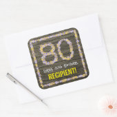 Sticker Carré 80e anniversaire : numéro floral, Faux Wood Look,  (Enveloppe)