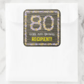 Sticker Carré 80e anniversaire : numéro floral, Faux Wood Look,  (Sac)