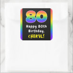 Sticker Carré 80e anniversaire : Rainbow Spectrum # 80, Nom pers<br><div class="desc">Ce design d'autocollant carré passionnant et audacieux à thème d'anniversaire comprend le numéro "80" avec un motif multicolore à spectre arc-en-ciel inspiré de dégradé, avec le message "Happy 80th Birthday, " et un nom de destinataire modifiable. Des autocollants sur le thème de l'anniversaire joyeux comme ceux-ci peuvent être utilisés ou...</div>