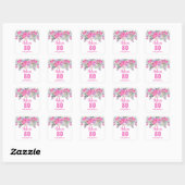 Sticker Carré 80e anniversaire rose aquarelle floral (Feuille)