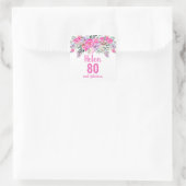 Sticker Carré 80e anniversaire rose aquarelle floral (Sac)
