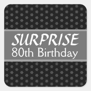 Sticker Carré 80e SURPRISE Anniversaire Noir Argent Rouge