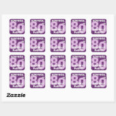 Sticker Carré 80e SURPRISE Anniversaire Violet Fireworks V05 (Feuille)