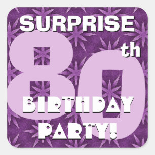 Sticker Carré 80e SURPRISE Anniversaire Violet Fireworks V05