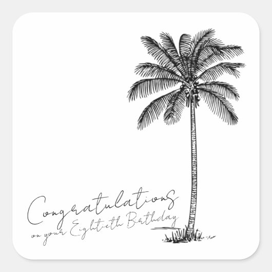 Sticker Carré 80th Birthday Palm Tree Art Congratulations (Devant)