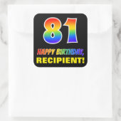 Sticker Carré 81e anniversaire : Bold, amusant, simple, arc-en-c (Sac)
