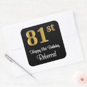 Sticker Carré 81e anniversaire - Elégant luxe Faux Gold Look # (Enveloppe)