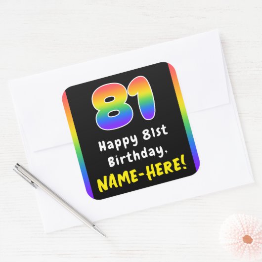 Sticker Carré 81e anniversaire : Rainbow Spectrum # 81, Nom pers (Enveloppe)